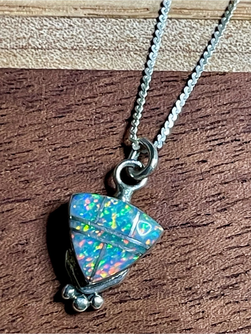 Vintage Sterling Silver Opal Inlay Necklace